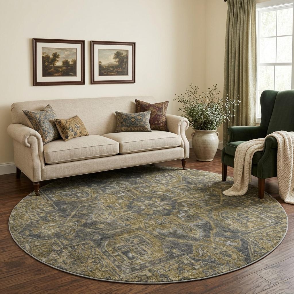 8' Chocolate And Gray Oriental Shag Washable Round Rug With UV Protection - HomeRoots - Flyclothing LLC