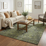 5' X 8' Green And Gray Oriental Shag Washable Area Rug With UV Protection - HomeRoots - Flyclothing LLC