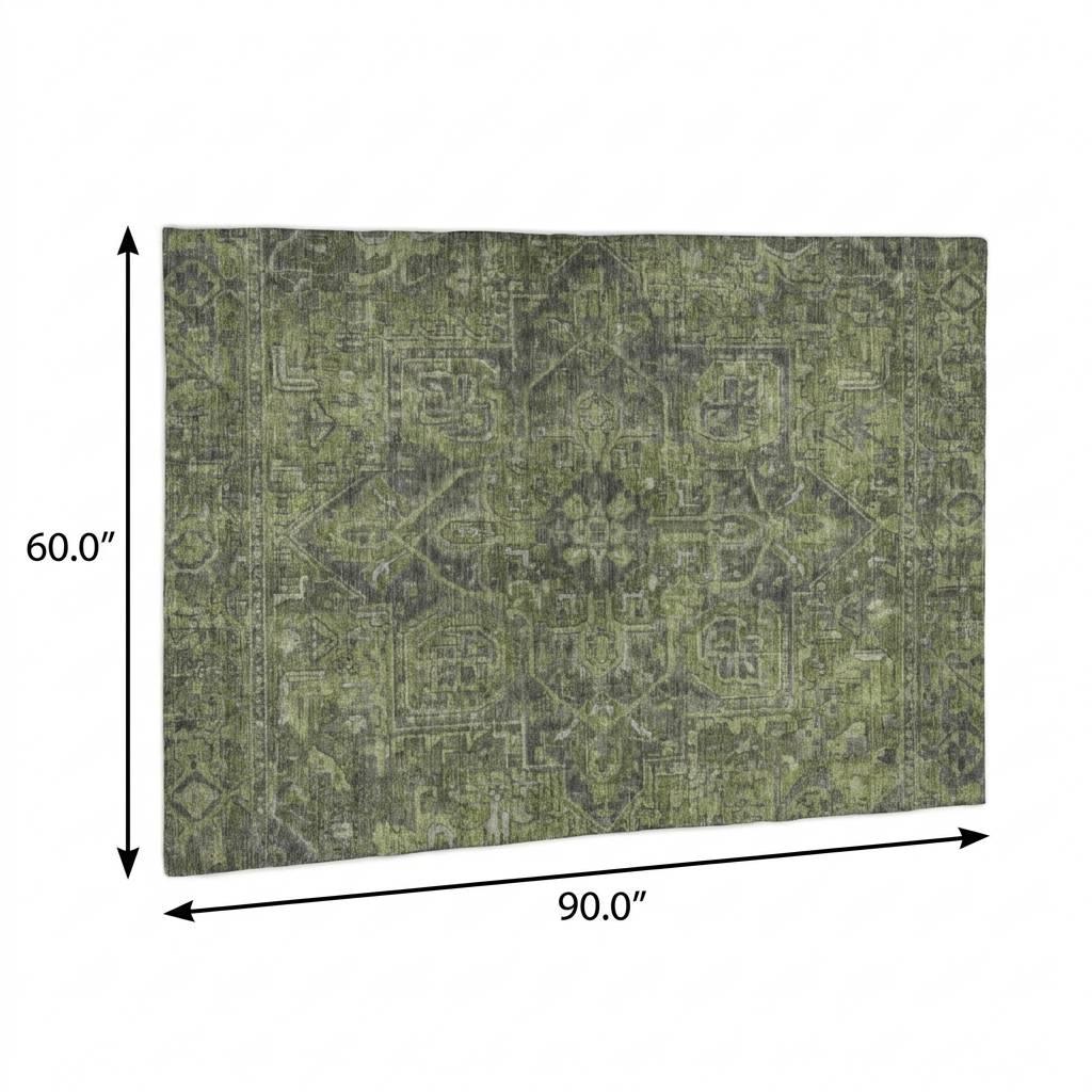 5' X 8' Green And Gray Oriental Shag Washable Area Rug With UV Protection - HomeRoots - Flyclothing LLC