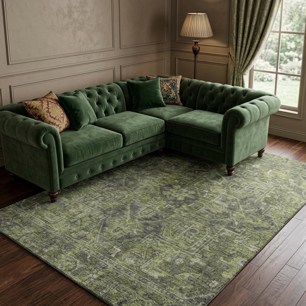 8' X 10' Green And Gray Oriental Shag Washable Area Rug With UV Protection - HomeRoots - Flyclothing LLC