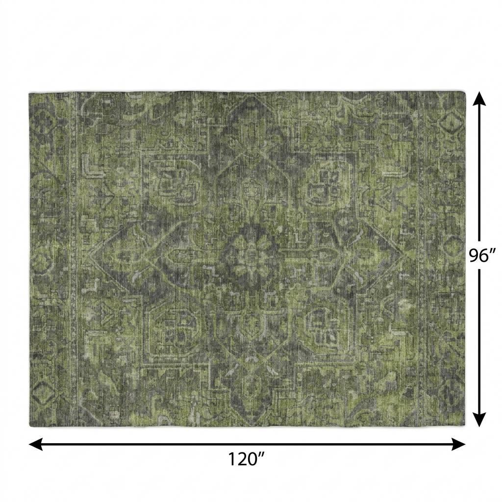 8' X 10' Green And Gray Oriental Shag Washable Area Rug With UV Protection - HomeRoots - Flyclothing LLC