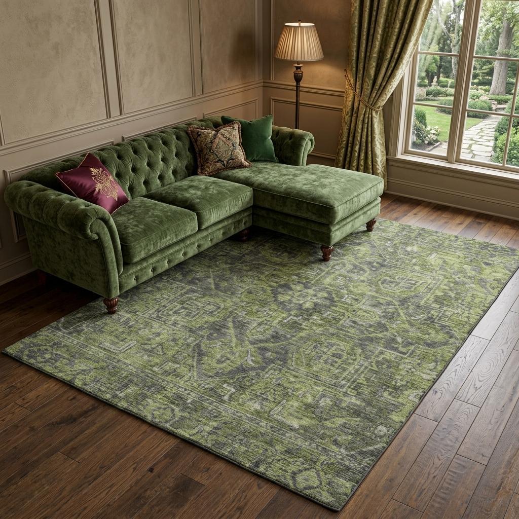 9' X 12' Green And Gray Oriental Shag Washable Area Rug With UV Protection - HomeRoots - Flyclothing LLC