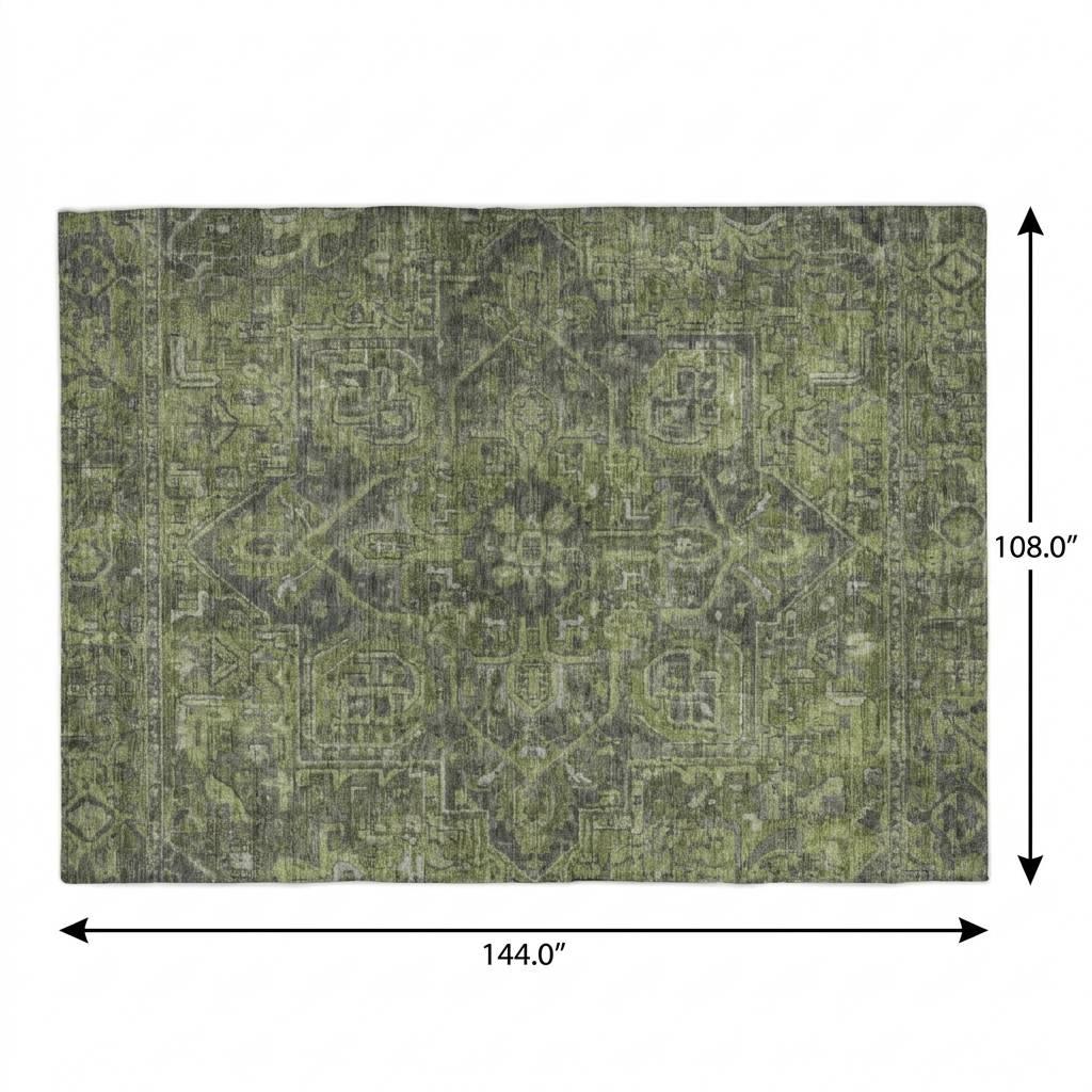 9' X 12' Green And Gray Oriental Shag Washable Area Rug With UV Protection - HomeRoots - Flyclothing LLC