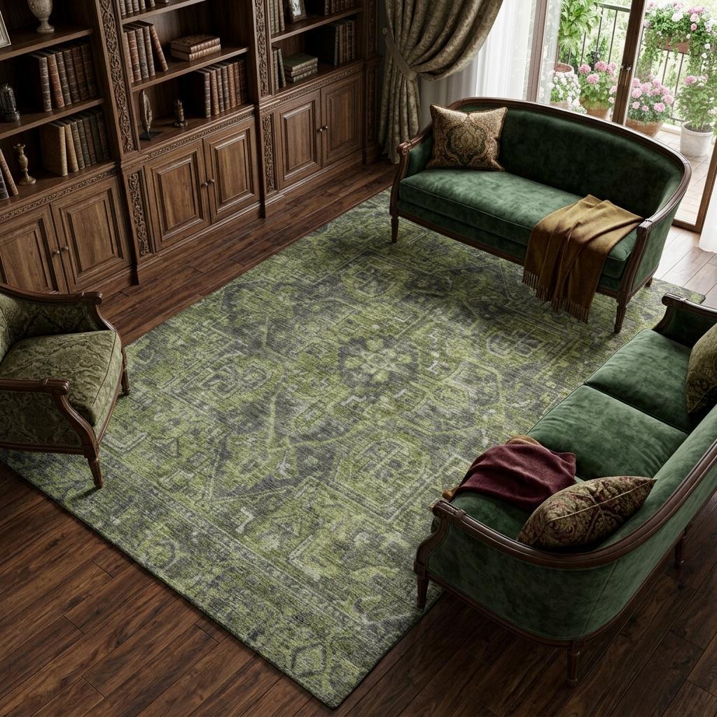 10' X 14' Green And Gray Oriental Shag Washable Area Rug With UV Protection - HomeRoots - Flyclothing LLC