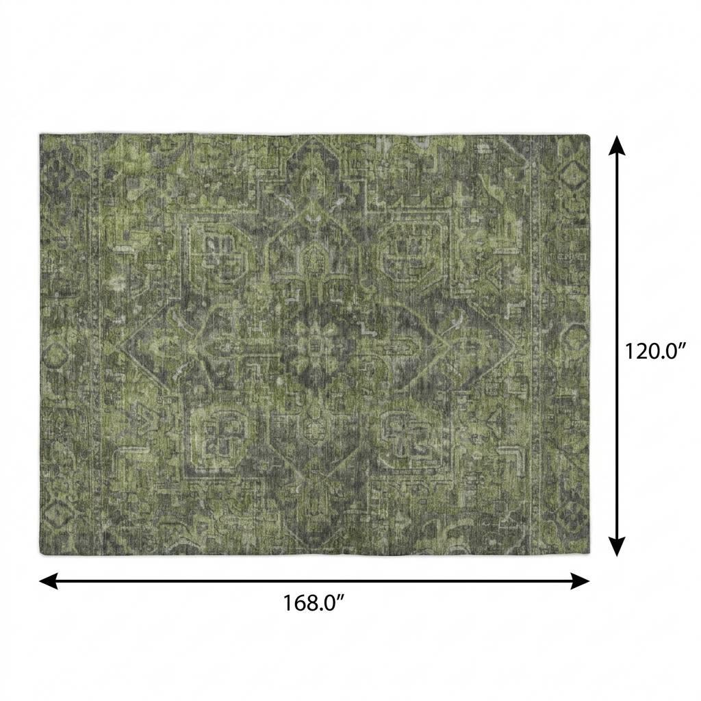 10' X 14' Green And Gray Oriental Shag Washable Area Rug With UV Protection - HomeRoots - Flyclothing LLC