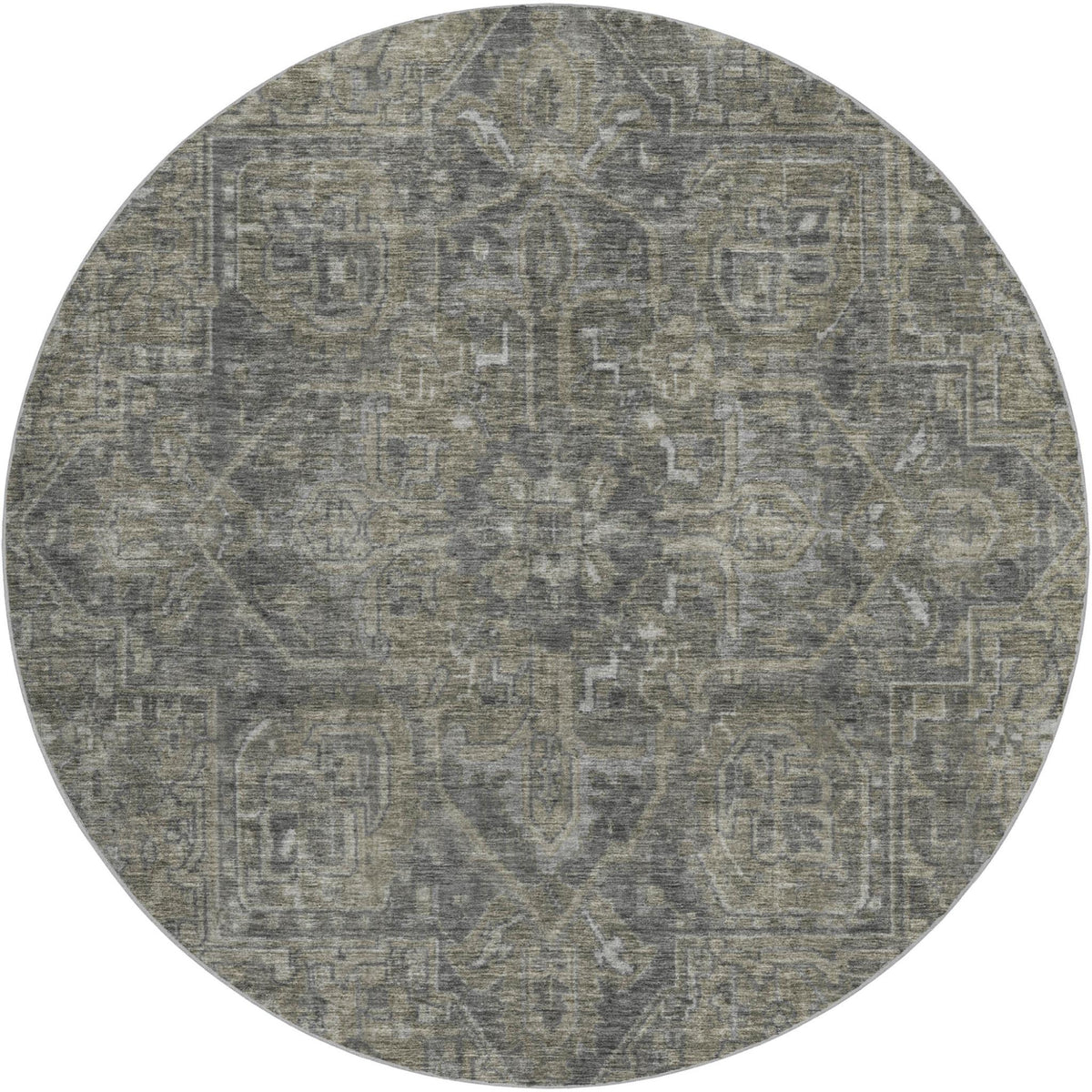 8' Brown And Beige Oriental Shag Washable Round Rug With UV Protection - HomeRoots - Flyclothing LLC