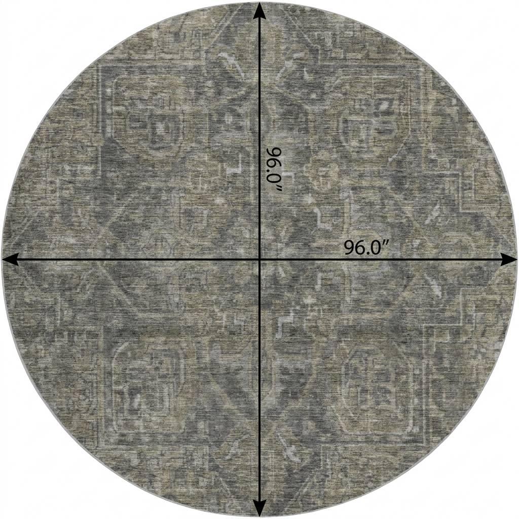 8' Brown And Beige Oriental Shag Washable Round Rug With UV Protection - HomeRoots - Flyclothing LLC