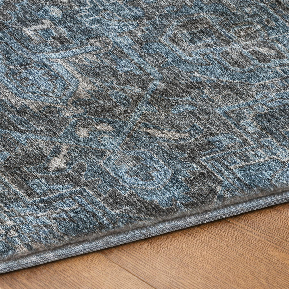 3' X 5' Navy Blue And Gray Oriental Shag Washable Area Rug With UV Protection - HomeRoots - Flyclothing LLC