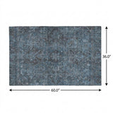 3' X 5' Navy Blue And Gray Oriental Shag Washable Area Rug With UV Protection - HomeRoots - Flyclothing LLC