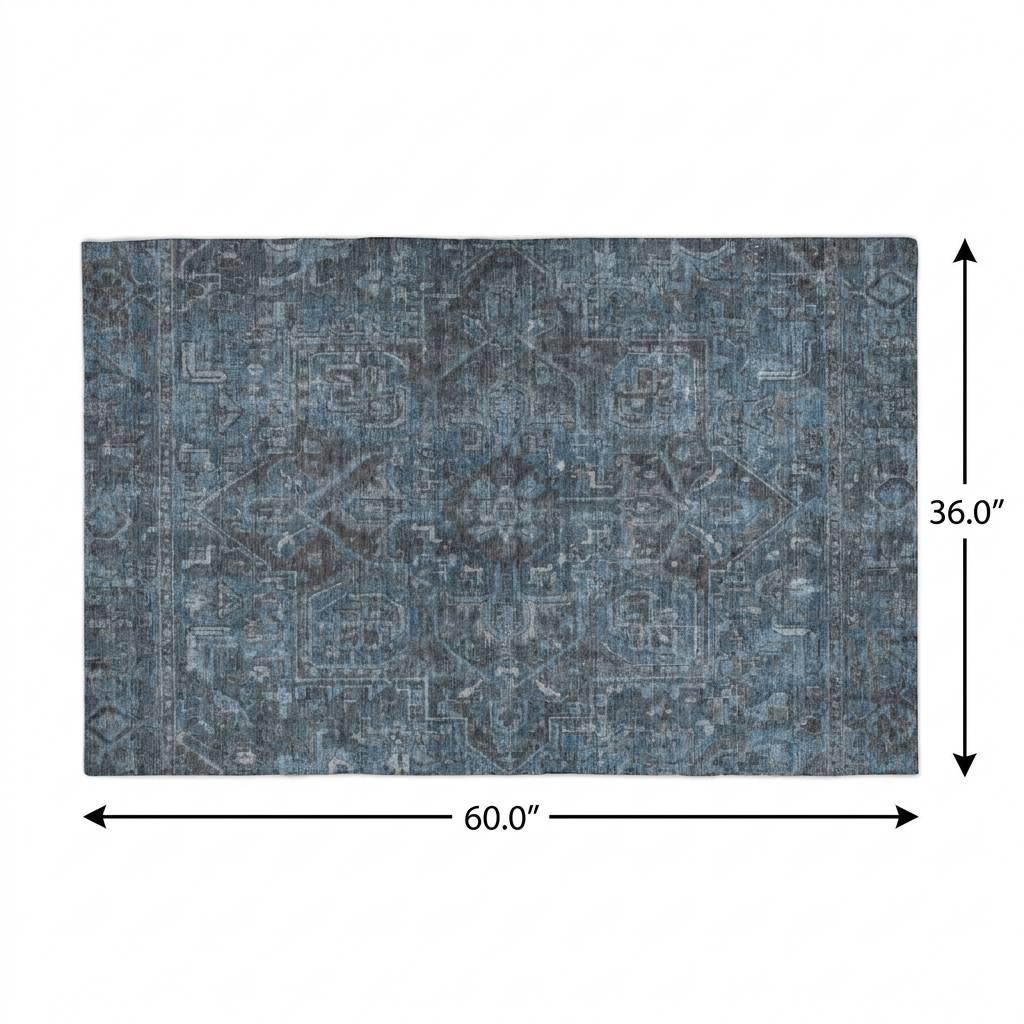 3' X 5' Navy Blue And Gray Oriental Shag Washable Area Rug With UV Protection - HomeRoots - Flyclothing LLC