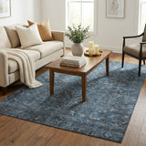 5' X 8' Navy Blue And Gray Oriental Shag Washable Area Rug With UV Protection - HomeRoots - Flyclothing LLC