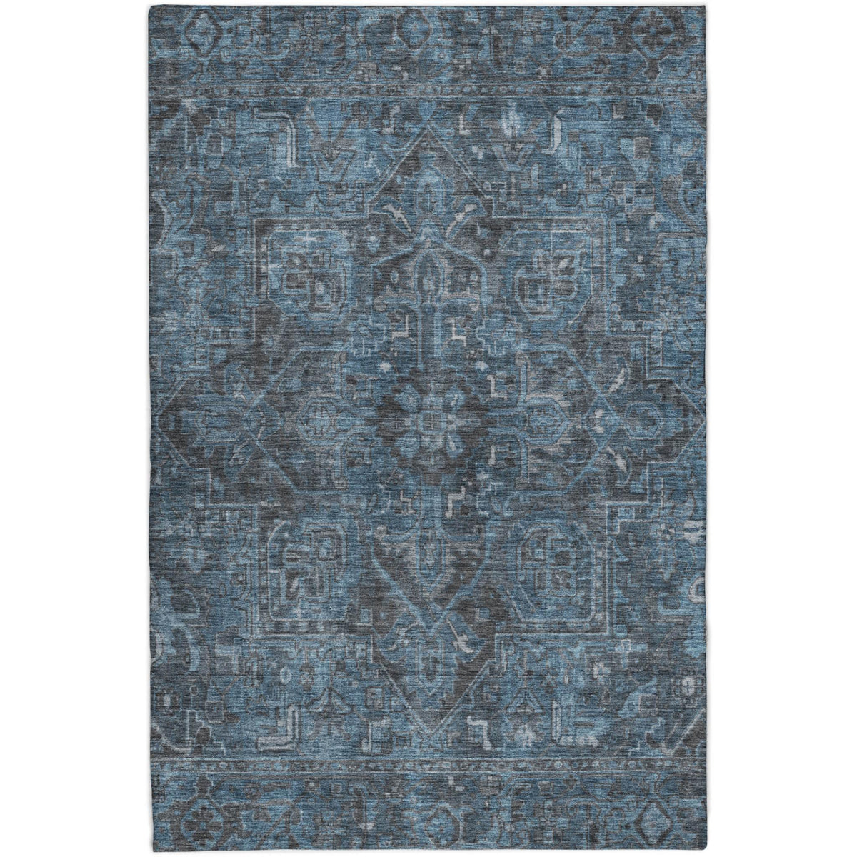 5' X 8' Navy Blue And Gray Oriental Shag Washable Area Rug With UV Protection - HomeRoots - Flyclothing LLC