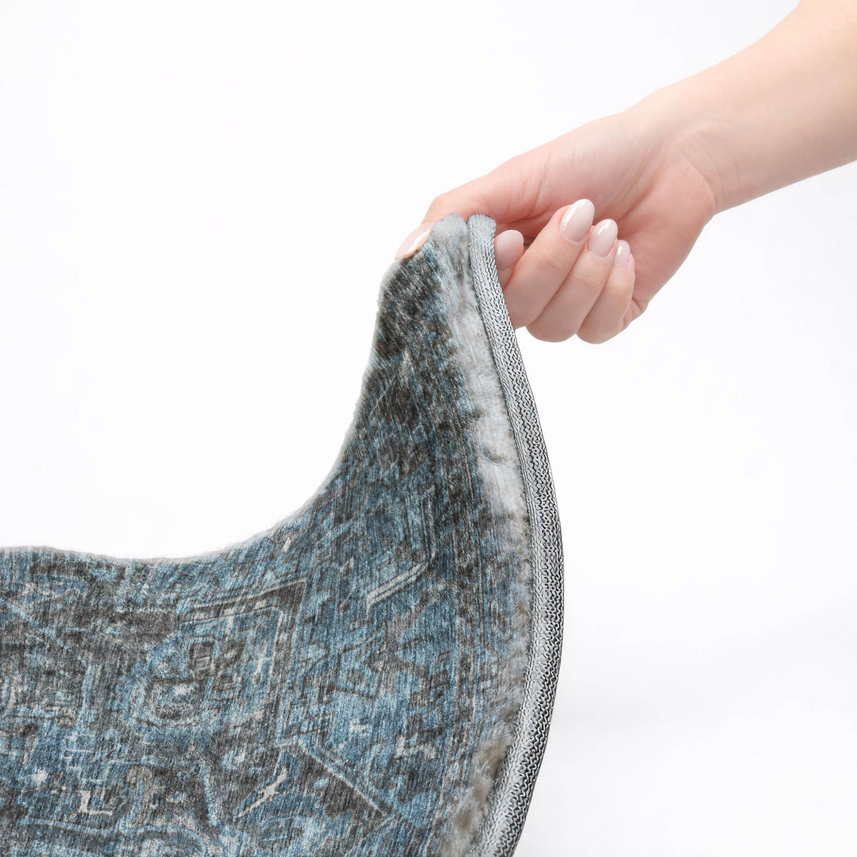5' X 8' Navy Blue And Gray Oriental Shag Washable Area Rug With UV Protection - HomeRoots - Flyclothing LLC