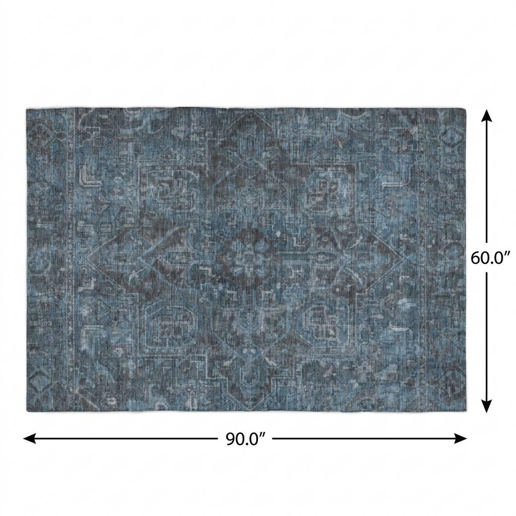 5' X 8' Navy Blue And Gray Oriental Shag Washable Area Rug With UV Protection - HomeRoots - Flyclothing LLC