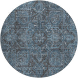 8' Navy Blue And Gray Oriental Shag Washable Round Rug With UV Protection - HomeRoots - Flyclothing LLC