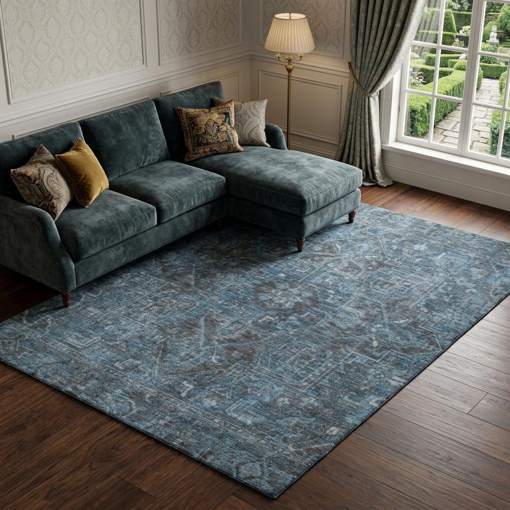 8' X 10' Navy Blue And Gray Oriental Shag Washable Area Rug With UV Protection - HomeRoots - Flyclothing LLC