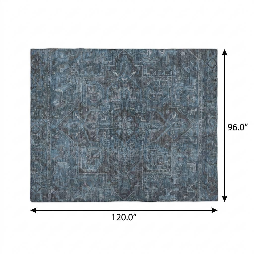 8' X 10' Navy Blue And Gray Oriental Shag Washable Area Rug With UV Protection - HomeRoots - Flyclothing LLC