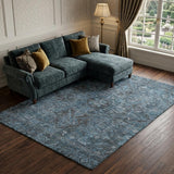 9' X 12' Navy Blue And Gray Oriental Shag Washable Area Rug With UV Protection - HomeRoots - Flyclothing LLC