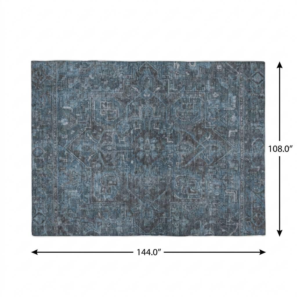 9' X 12' Navy Blue And Gray Oriental Shag Washable Area Rug With UV Protection - HomeRoots - Flyclothing LLC