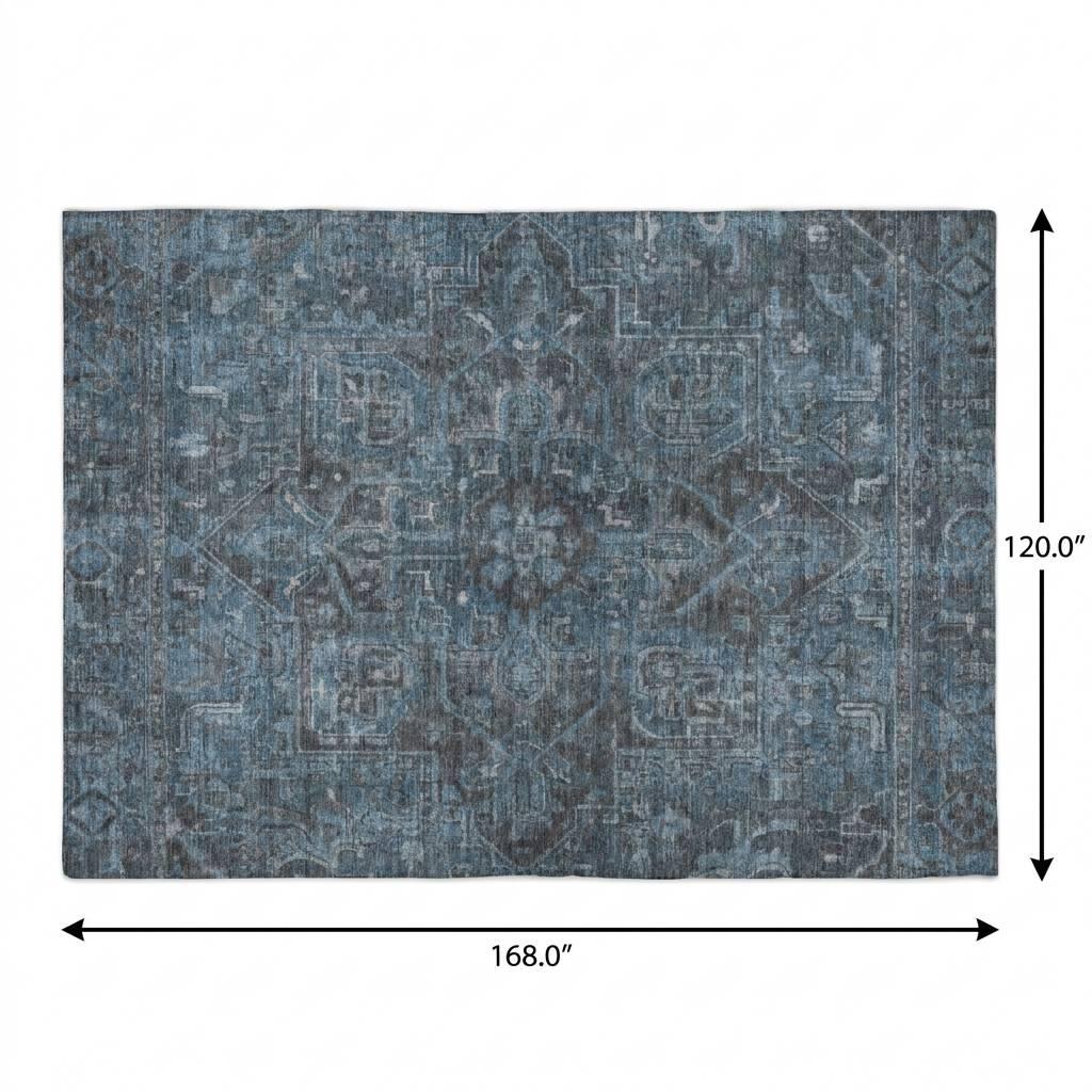 10' X 14' Navy Blue And Gray Oriental Shag Washable Area Rug With UV Protection - HomeRoots - Flyclothing LLC