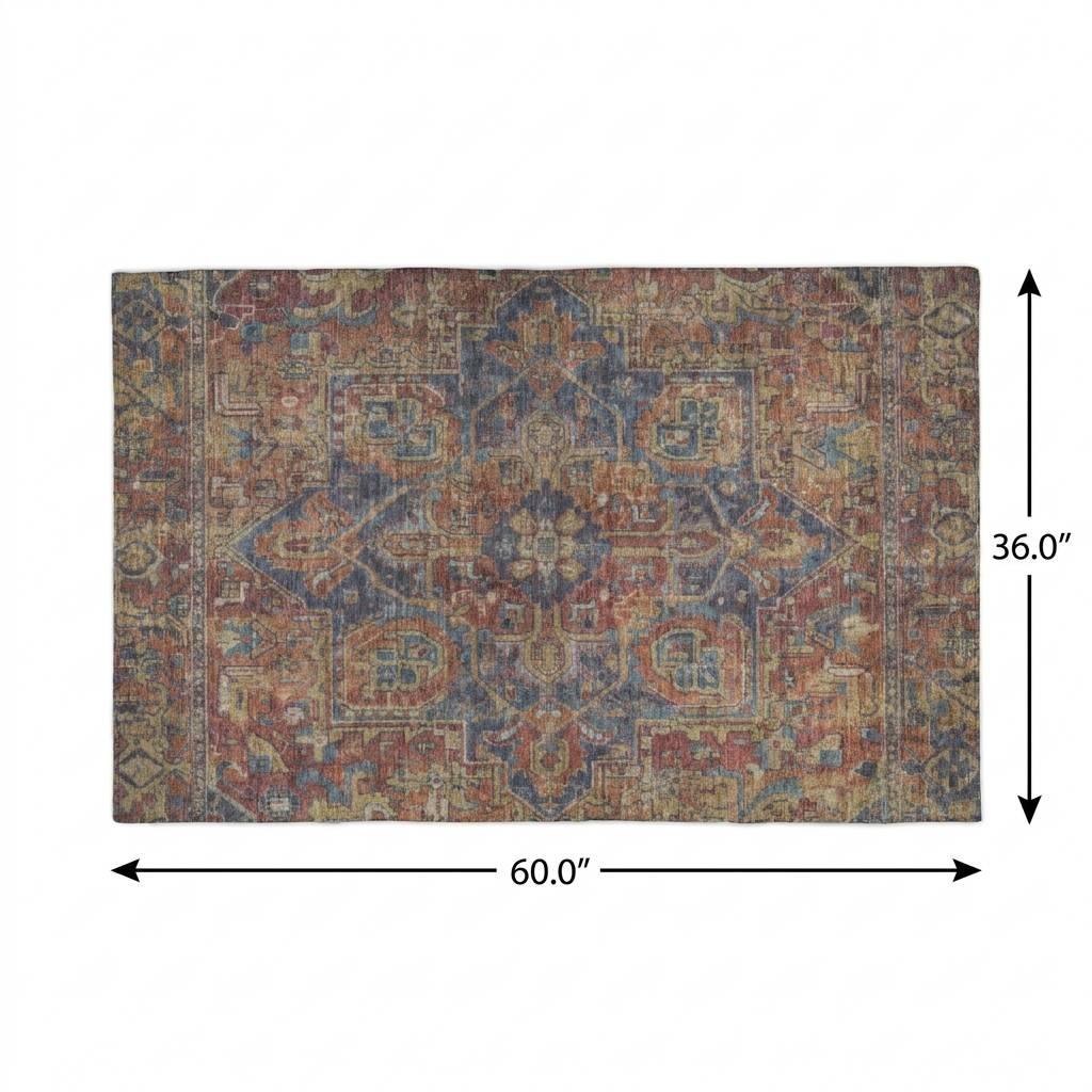 3' X 5' Red And Navy Blue Oriental Shag Washable Area Rug With UV Protection - HomeRoots - Flyclothing LLC