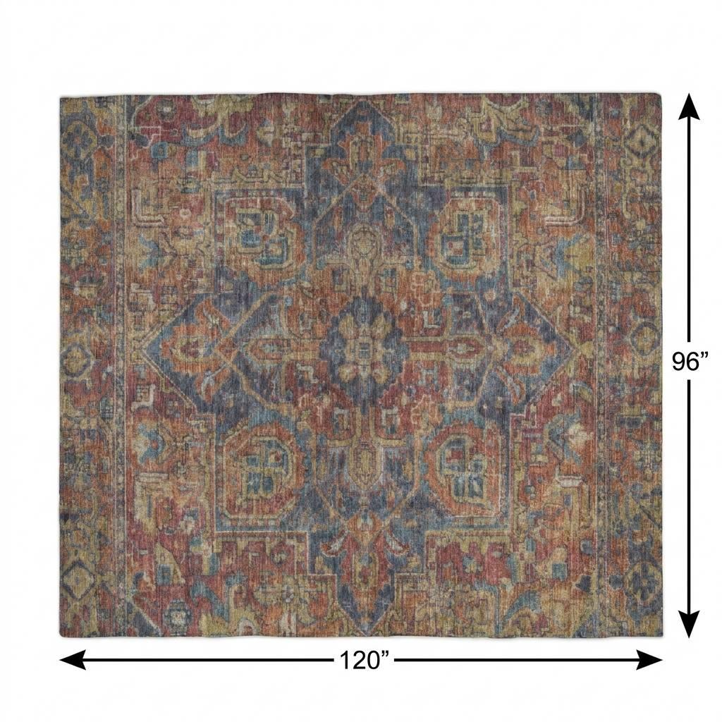 8' X 10' Red And Navy Blue Oriental Shag Washable Area Rug With UV Protection - HomeRoots - Flyclothing LLC
