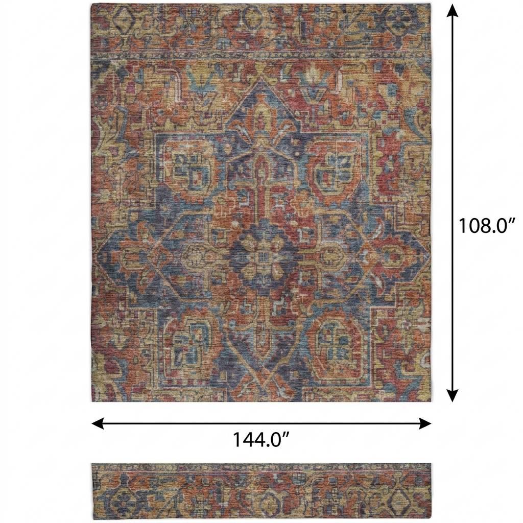 9' X 12' Red And Navy Blue Oriental Shag Washable Area Rug With UV Protection - HomeRoots - Flyclothing LLC