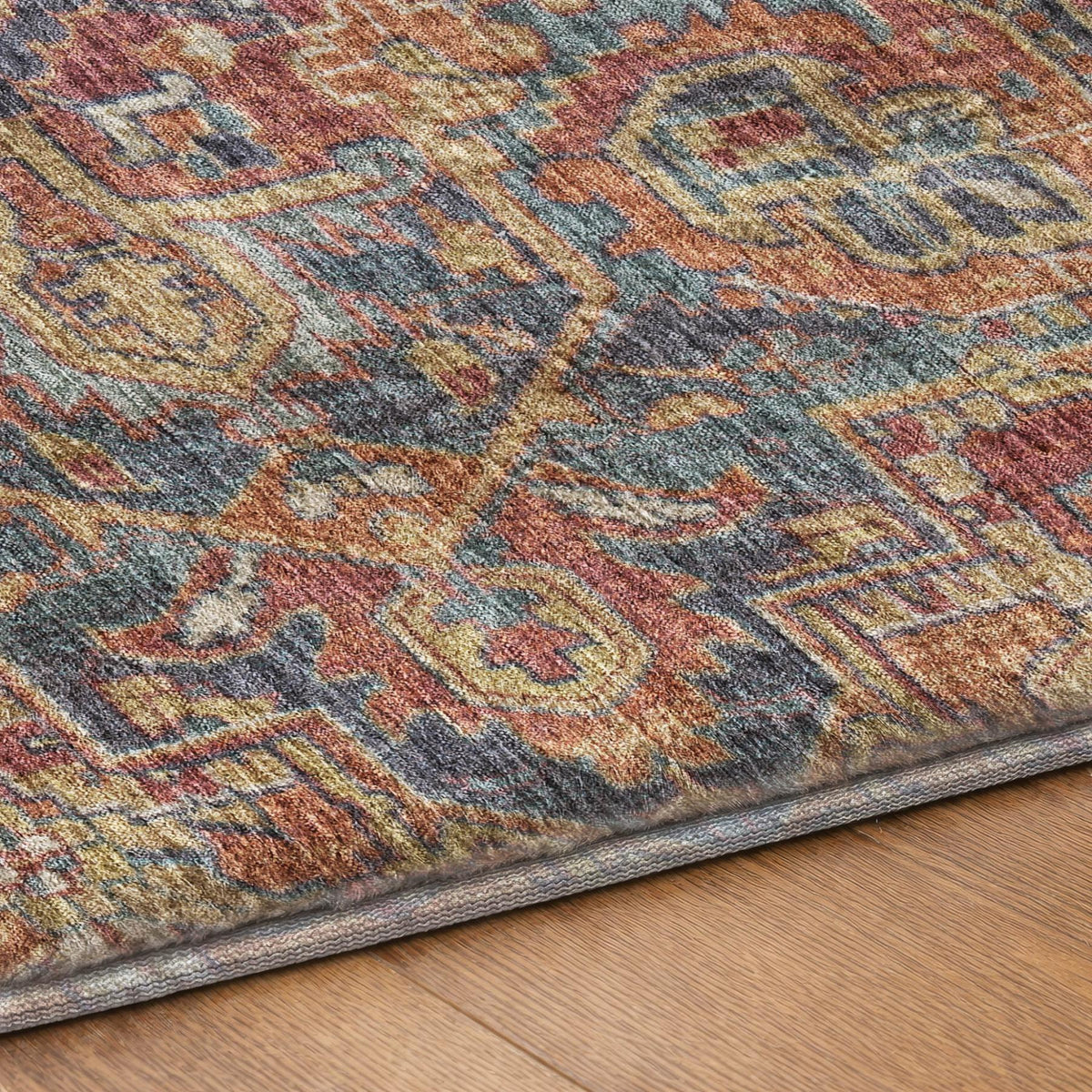 10' X 14' Red And Navy Blue Oriental Shag Washable Area Rug With UV Protection - HomeRoots - Flyclothing LLC