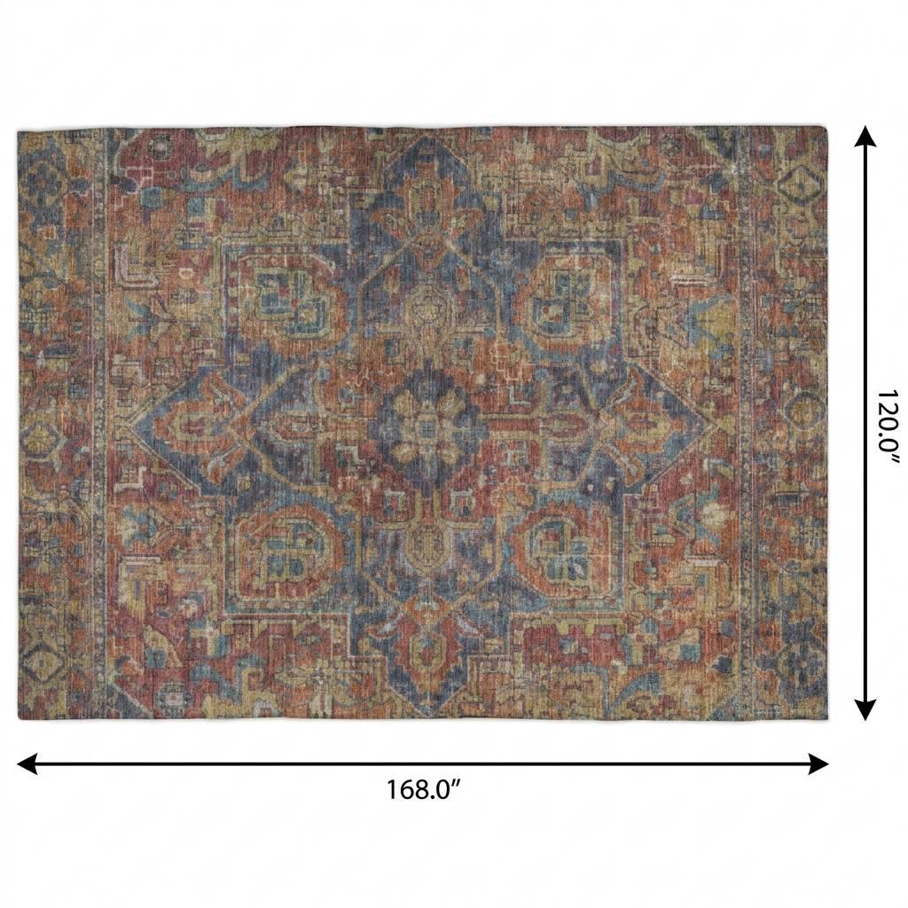 10' X 14' Red And Navy Blue Oriental Shag Washable Area Rug With UV Protection - HomeRoots - Flyclothing LLC