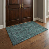 3' X 5' Turquoise And Charcoal Oriental Shag Washable Area Rug With UV Protection - HomeRoots - Flyclothing LLC