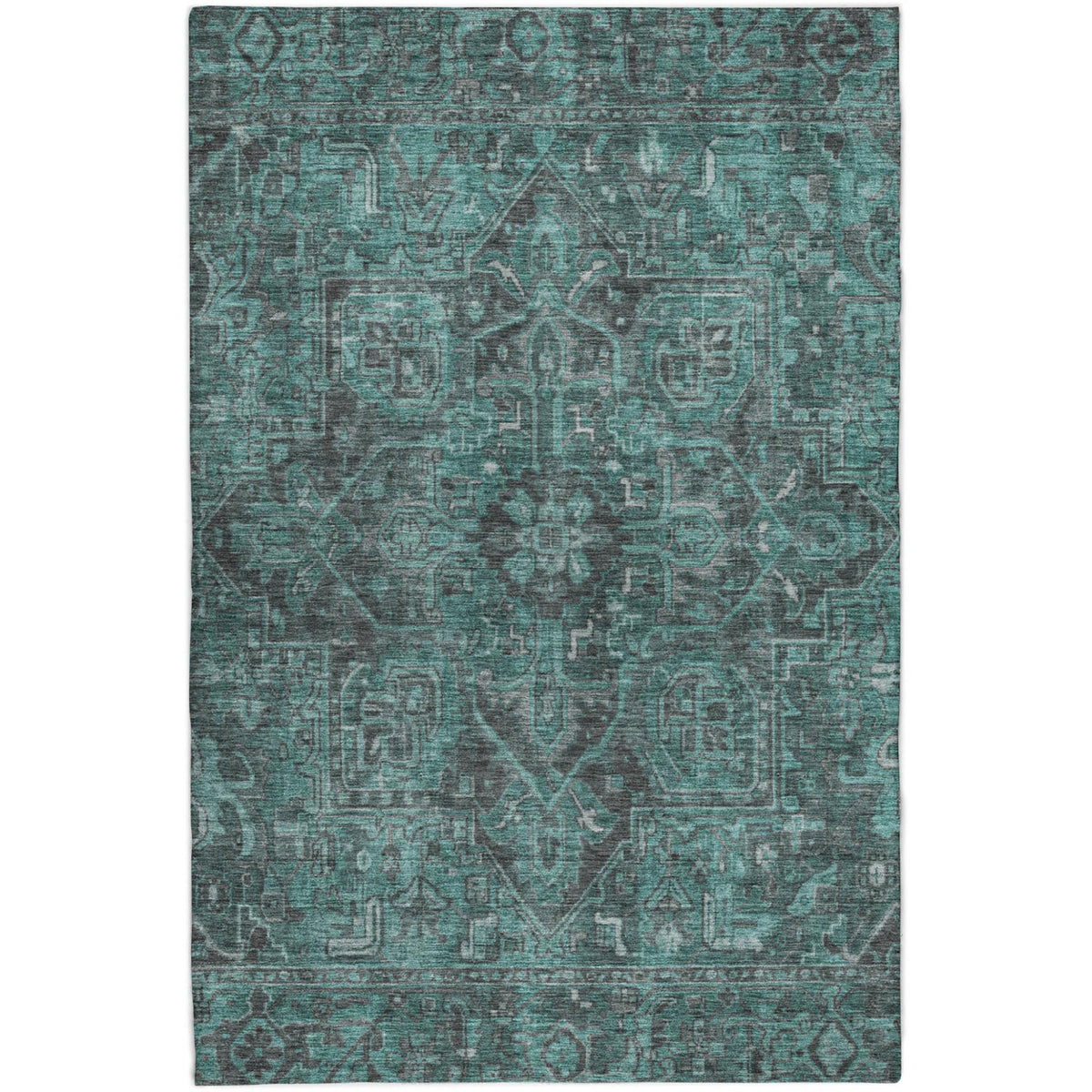 3' X 5' Turquoise And Charcoal Oriental Shag Washable Area Rug With UV Protection - HomeRoots - Flyclothing LLC