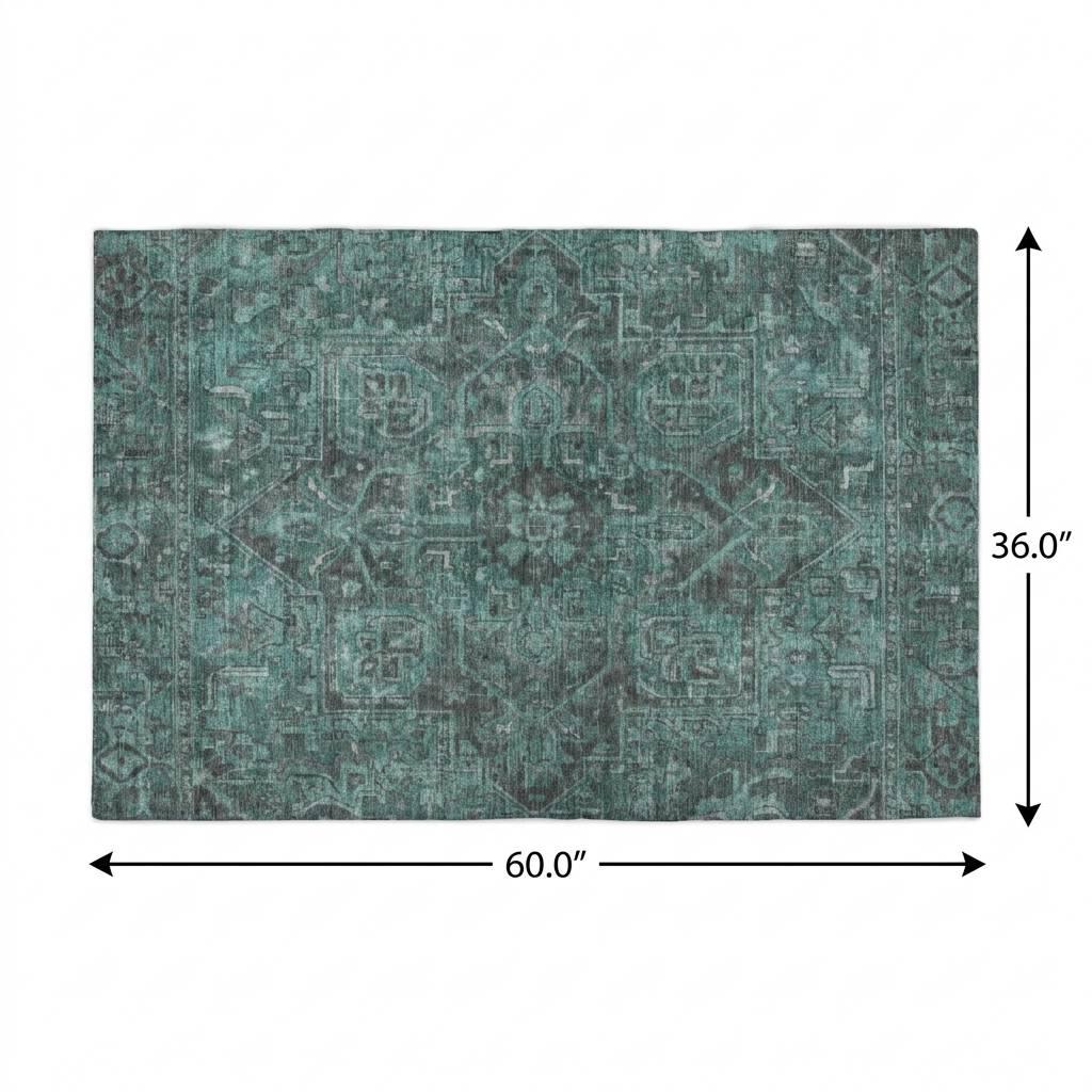 3' X 5' Turquoise And Charcoal Oriental Shag Washable Area Rug With UV Protection - HomeRoots - Flyclothing LLC