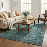 5' X 8' Turquoise And Charcoal Oriental Shag Washable Area Rug With UV Protection - HomeRoots - Flyclothing LLC