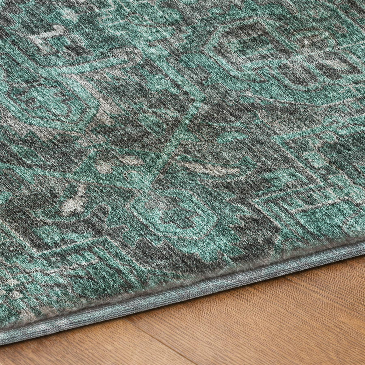 5' X 8' Turquoise And Charcoal Oriental Shag Washable Area Rug With UV Protection - HomeRoots - Flyclothing LLC