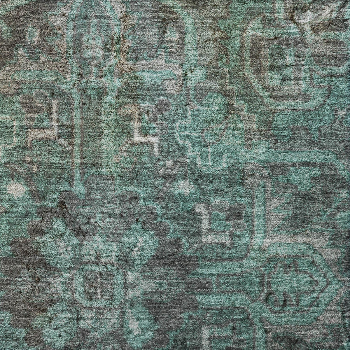 5' X 8' Turquoise And Charcoal Oriental Shag Washable Area Rug With UV Protection - HomeRoots - Flyclothing LLC
