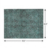 5' X 8' Turquoise And Charcoal Oriental Shag Washable Area Rug With UV Protection - HomeRoots - Flyclothing LLC