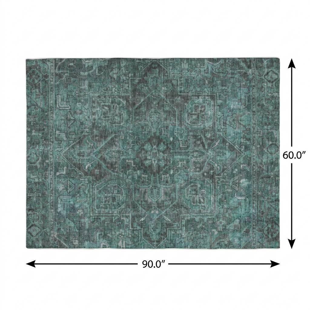 5' X 8' Turquoise And Charcoal Oriental Shag Washable Area Rug With UV Protection - HomeRoots - Flyclothing LLC