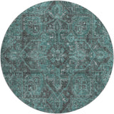 8' Turquoise And Charcoal Oriental Shag Washable Round Rug With UV Protection - HomeRoots - Flyclothing LLC