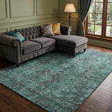 8' X 10' Turquoise And Charcoal Oriental Shag Washable Area Rug With UV Protection - HomeRoots - Flyclothing LLC