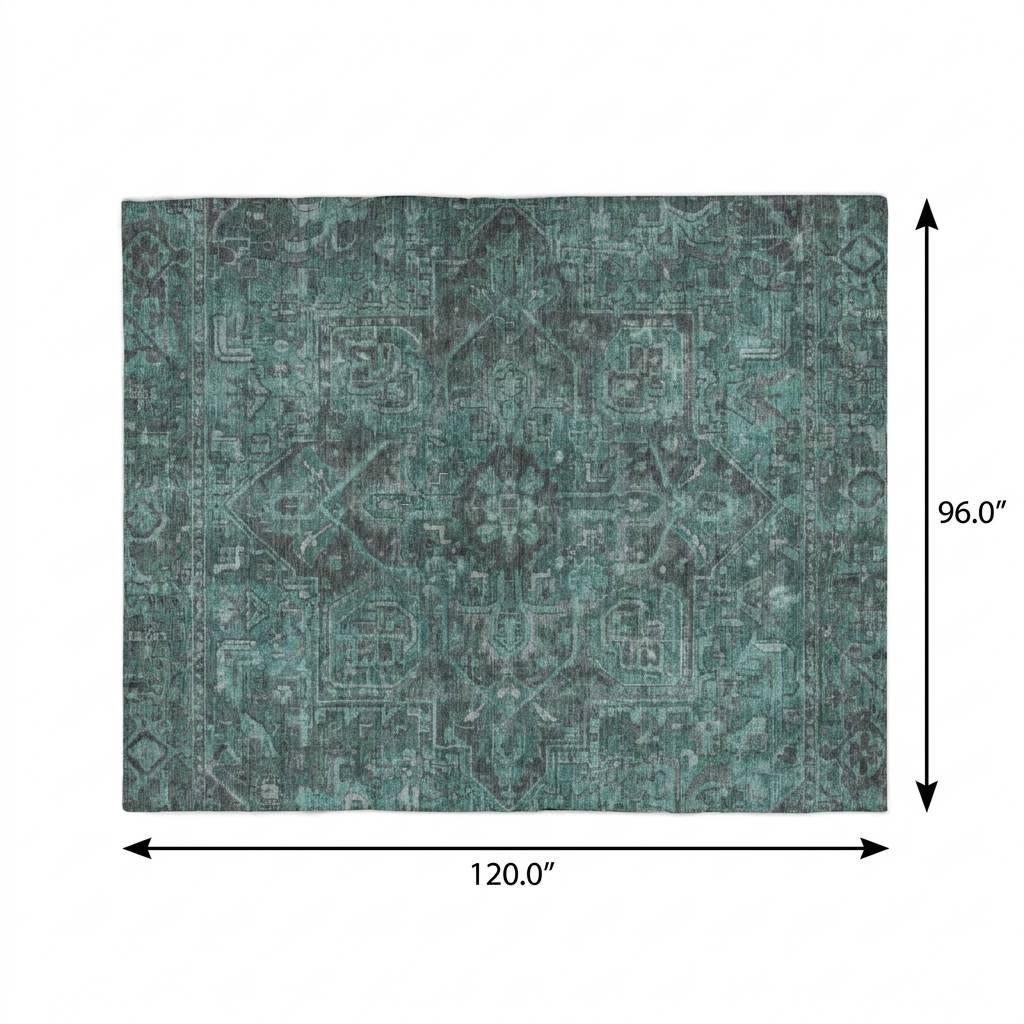 8' X 10' Turquoise And Charcoal Oriental Shag Washable Area Rug With UV Protection - HomeRoots - Flyclothing LLC