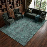 9' X 12' Turquoise And Charcoal Oriental Shag Washable Area Rug With UV Protection - HomeRoots - Flyclothing LLC