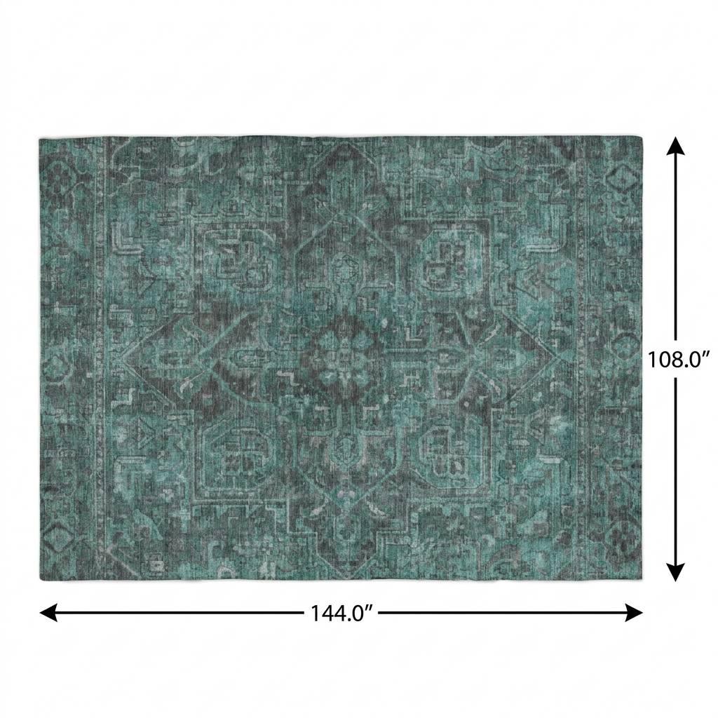 9' X 12' Turquoise And Charcoal Oriental Shag Washable Area Rug With UV Protection - HomeRoots - Flyclothing LLC