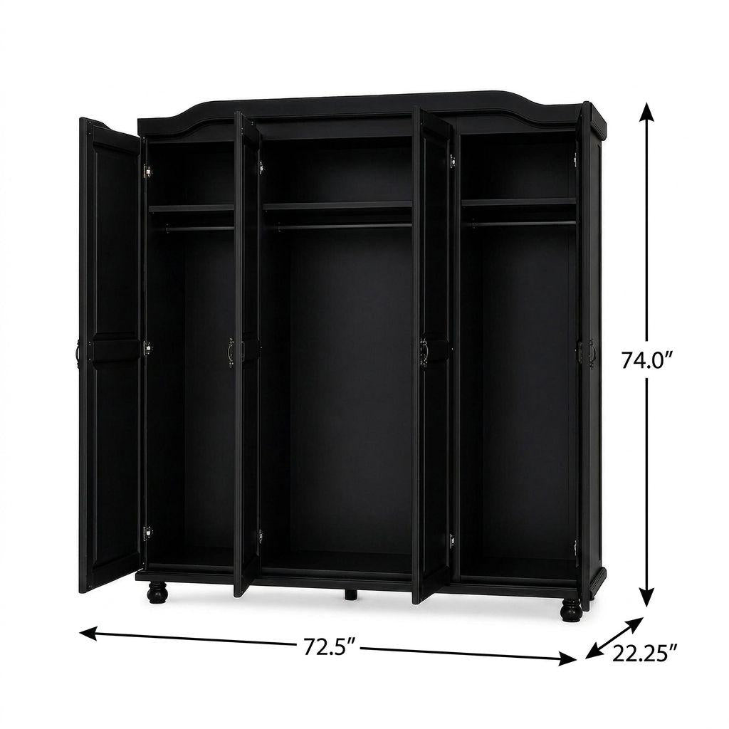74" Black Solid Wood Four Door Combo Dresser - HomeRoots - Flyclothing LLC