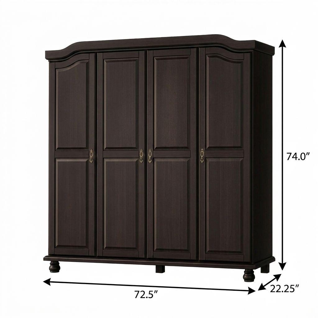 74" Espresso Solid Wood Four Door Combo Dresser - HomeRoots - Flyclothing LLC