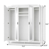 74" White Solid Wood Mirrored Four Door Combo Dresser - HomeRoots - Flyclothing LLC