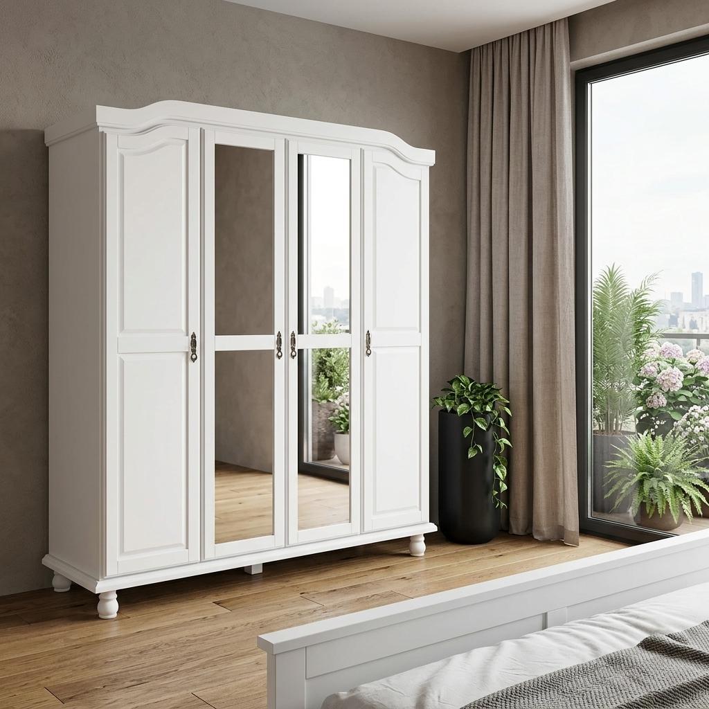 74" White Solid Wood Mirrored Four Door Combo Dresser - HomeRoots - Flyclothing LLC