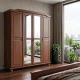 74" Coffee Solid Wood Mirrored Four Door Combo Dresser - HomeRoots - Flyclothing LLC