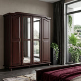 74" Dark Brown Solid Wood Mirrored Four Door Combo Dresser - HomeRoots - Flyclothing LLC
