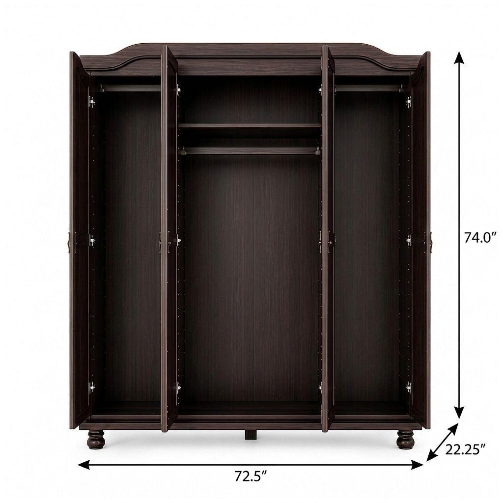 74" Dark Brown Solid Wood Mirrored Four Door Combo Dresser - HomeRoots - Flyclothing LLC