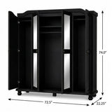 74" Black Solid Wood Mirrored Four Door Combo Dresser - HomeRoots - Flyclothing LLC